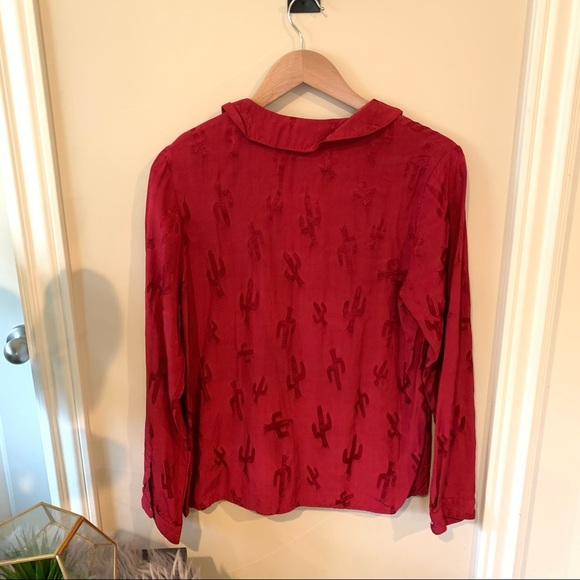 Pepaloves—Red Shirt Peter Pan Collar‎ Cactus Print in the Blink. Sz L - Picture 10 of 15